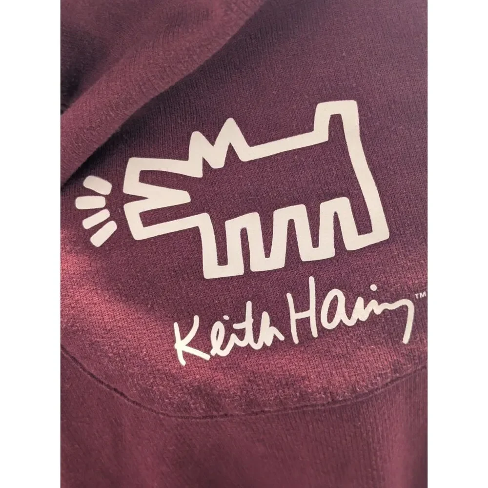 Keith Haring Burgundy Jogger Pants Men's Small Graphic Logo Drawstring Casual  D